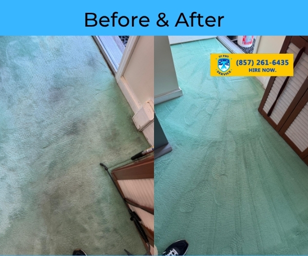 Turquoise carpet stain removal before and after